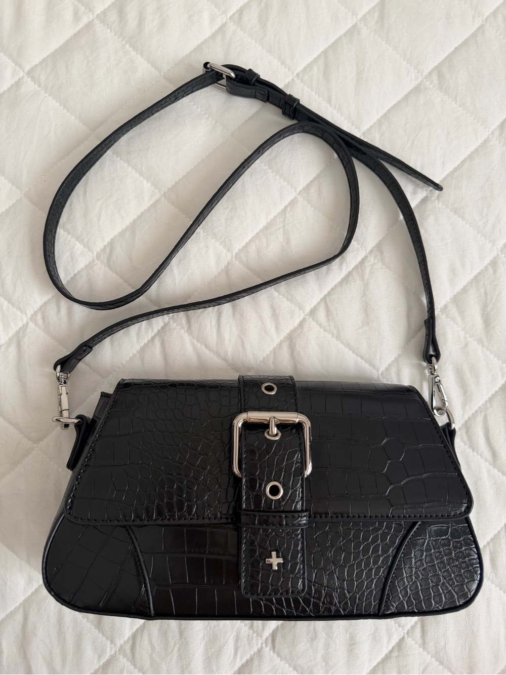 Peta + Jain Black Croc-Embossed Buckle Crossbody Bag